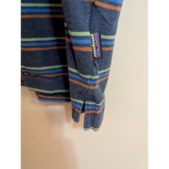 Patagonia Men's XLโ Organic Cotton Striped Pocket Polo Shirt Blue - Picture 9 of 12
